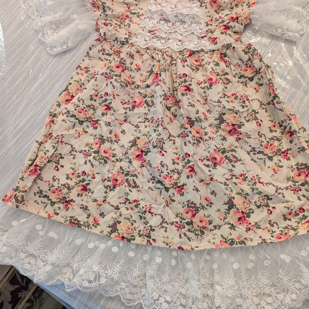 Floral Lace Kids Dress in Cream and Pink